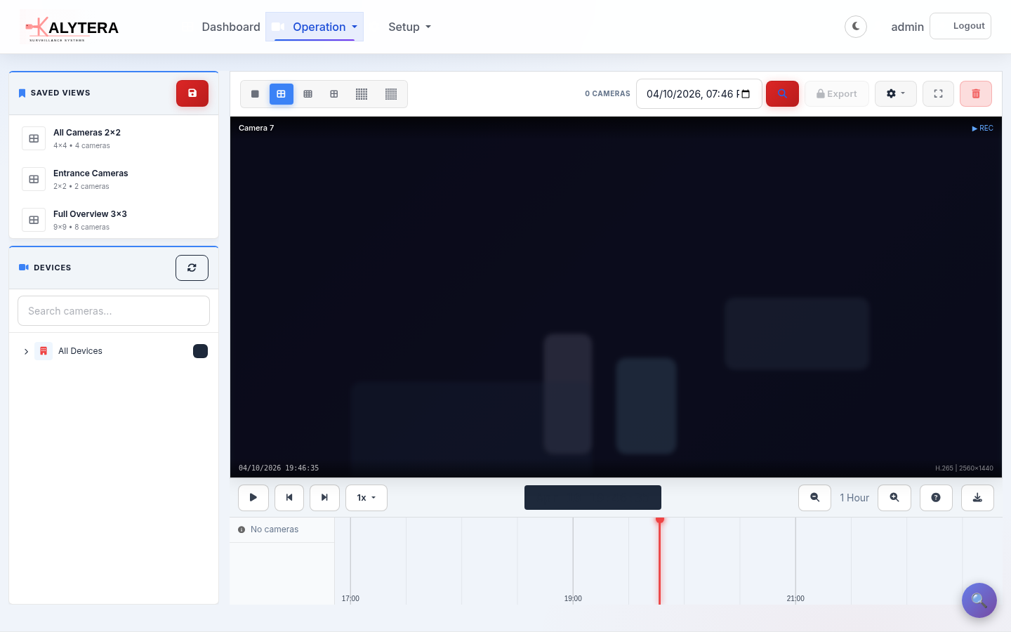 Kalytera Playback — timeline-based video playback with multi-camera grid